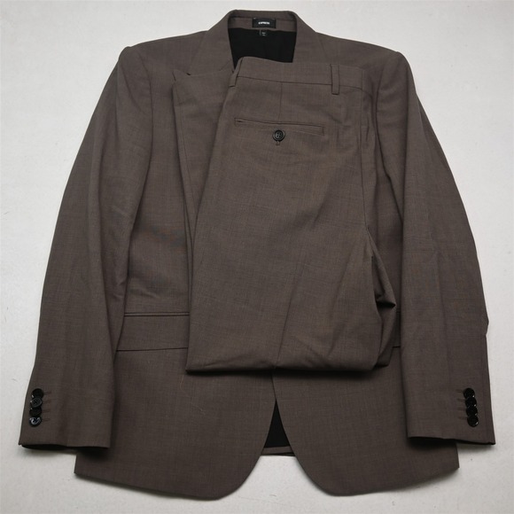 Express 38S 33x30 Brown Wool Extra Slim Soft Shoulder Mens Jacket Pants Suit